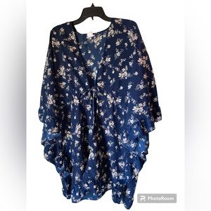 Navy Blue Floral Kimono